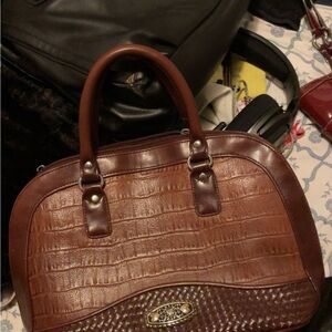 Elegant Brown Crocodile-Embossed Handbag